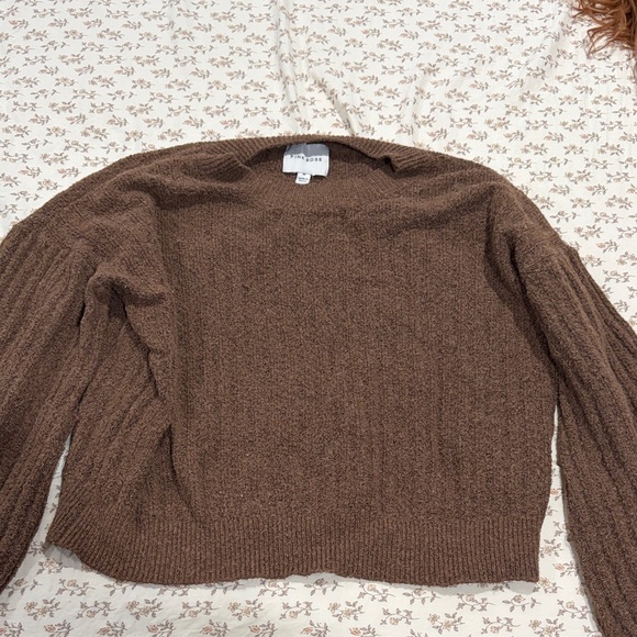 Pink Rose Sweaters - Pink Rose Chocolate Brown Crew Neck Sweater